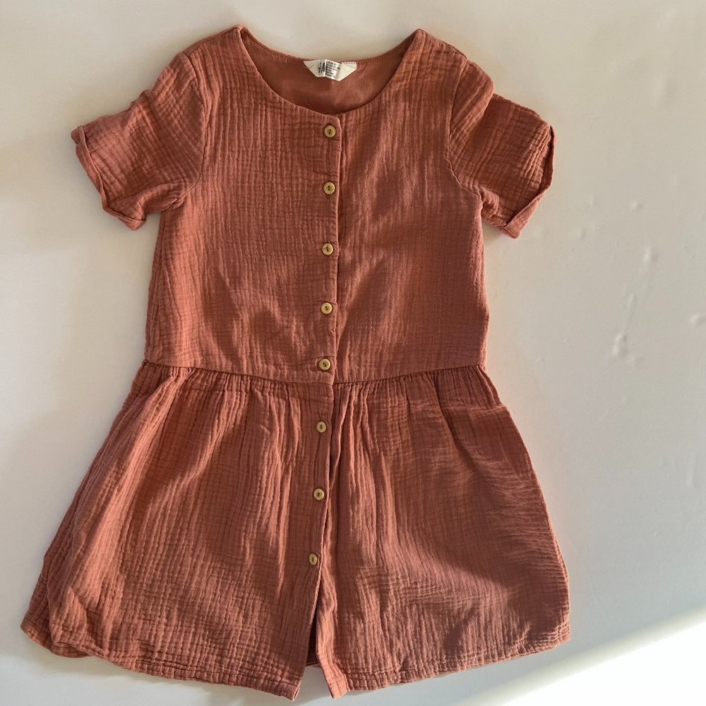 Cotton double-gauze dress in neutral terracotta - age 7 years